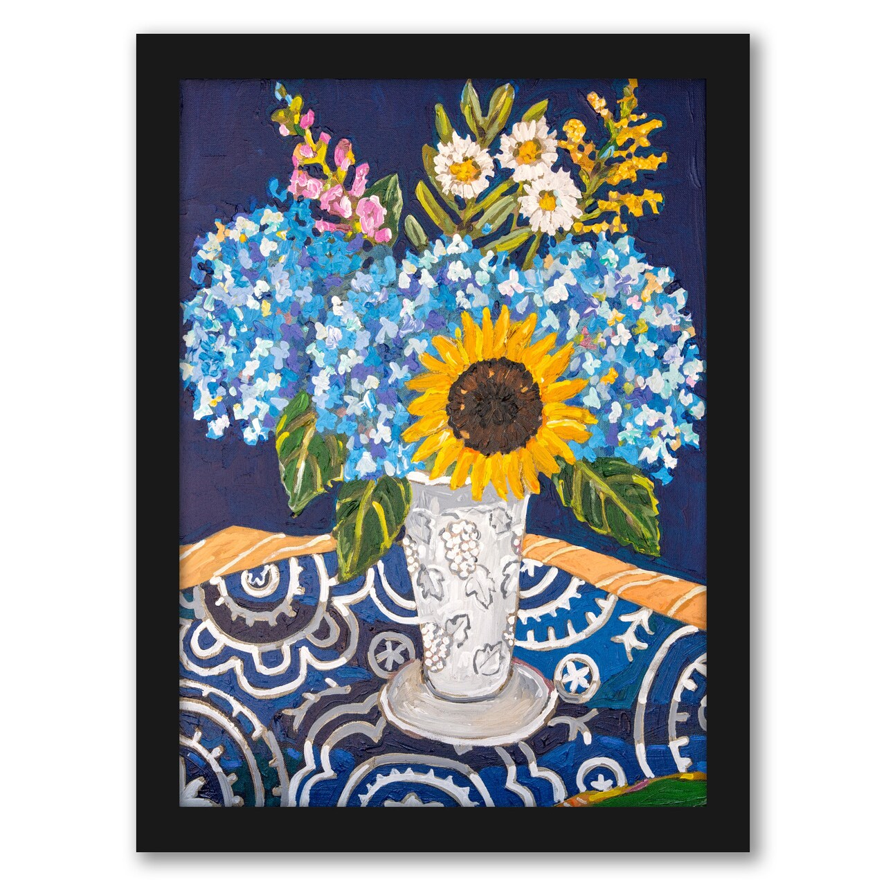 Hydrangeas And Sunflowers by Mandy Buchanan Black Framed Art Print - Americanflat